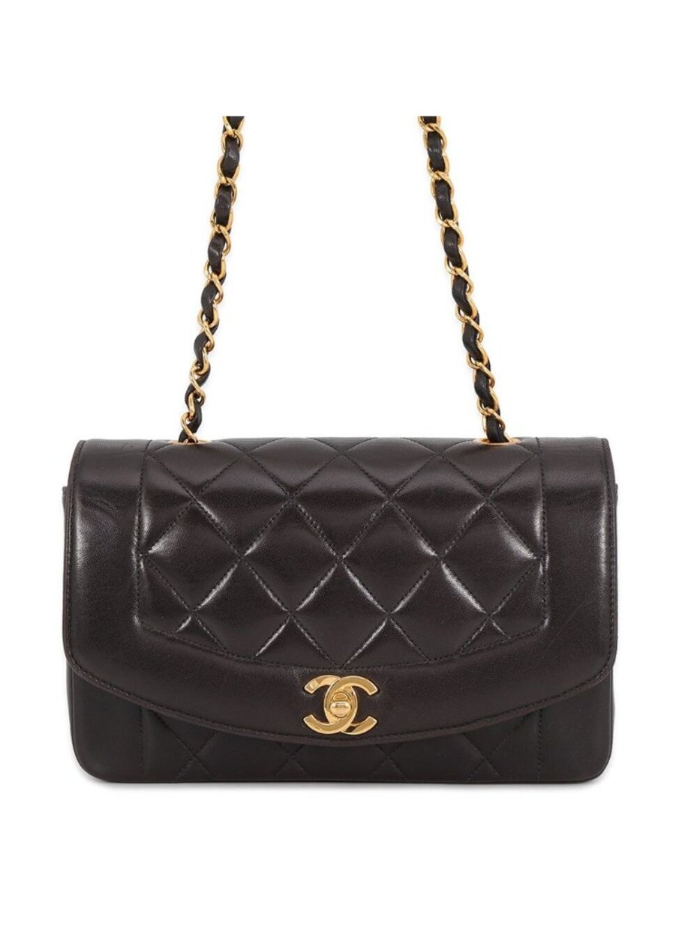 Chanel Chain Shoulder Bag Diana Quilted CC Logo Single Lambskin Black
